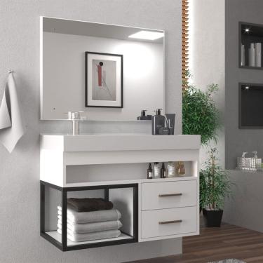Imagem de Armário de Banheiro New 80 Cm 2 Gavetas 100% Mdf com Espelho Branco - Belizze Móveis
