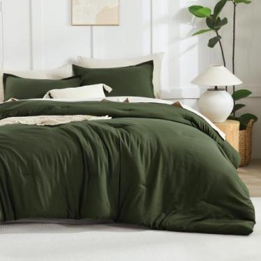 Imagem de Conjunto de edredom Litanika Dark Olive Green Queen 3 peças