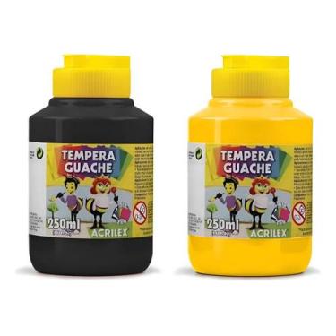 Imagem de Kit 2 Potes Tinta TEMPERA GUACHE Acrilex - 250ml - PRETO e AMARELO - 0