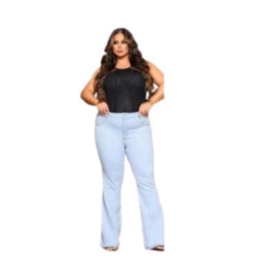Imagem de Calça Jeans Flare Plus Size Azul Claro Credencial com Elastano, Jeans 