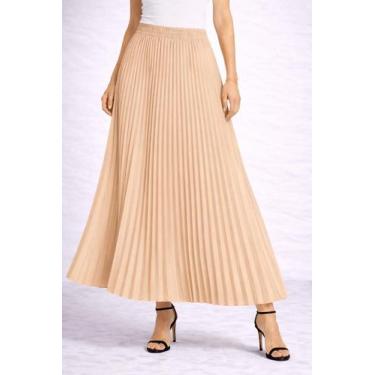 Imagem de Saia Midi Plissada Feminina Cintura Alta Elegante Cor:BegeTamanho:38 -