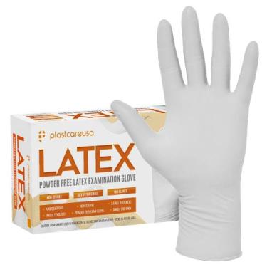 Imagem de Luvas de exame de látex PlastCare USA 100 extra grandes brancas