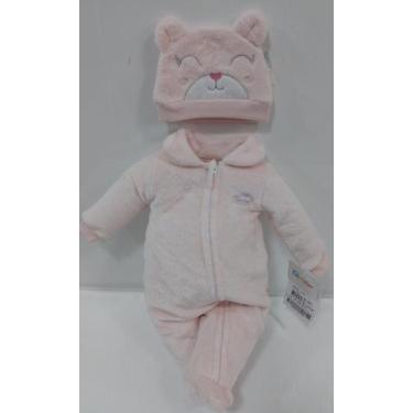 Imagem de Macacão Longo Bebê Menina Inverno + Touca Paraiso Ref 13135, Rosa past