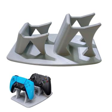 Imagem de Suporte Duplo para Controle de Videogame Economia Solar Organizador Gamer Joystick Resistente Universal Compacto Cinza