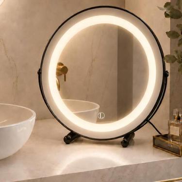 Imagem de Espelho Lopazzi de Mesa para Maquiagem com 3 LEDs Touch Penteadeira De