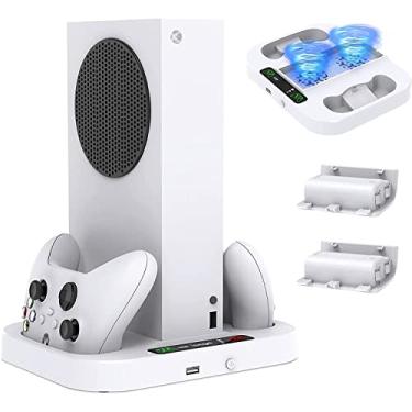 Imagem de TwiHill Suporte de resfriamento para Xbox Series S com carregador de controlador, estação de carregamento de ventilador de resfriamento ajustável Acessórios de encaixe para console Xbox Series S