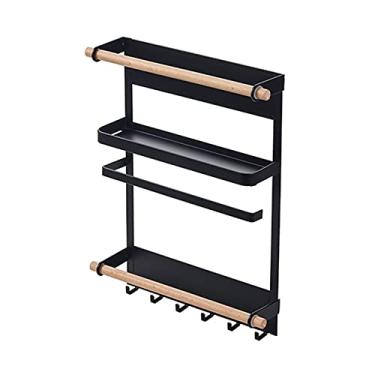Imagem de Carrinho de cozinha com ímã para armazenamento de geladeira, rack de metal para armazenamento de cozinha, pode pendurar lenços, pode armazenar tanques de armazenamento de vegetais para cozinhas (cor: estilo B preto)