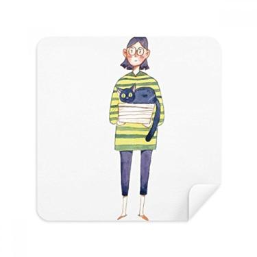 Imagem de Miaoji Pintura Gato Meganekko Óculos de limpeza de tela tecido de camurça Pacote com 2