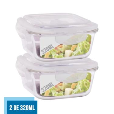 Imagem de Jogo com 2 Pote Vidro Hermético Marmita Tampa Plástico 320ml