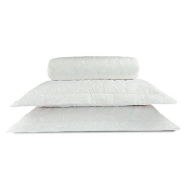 Imagem de Cobre Leito Colcha Queen 3 Peças Bordado Luxury Branco