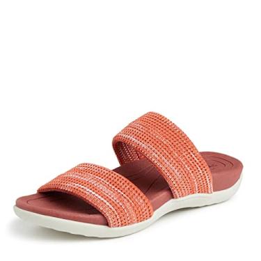 Imagem de Dearfoams Sandália feminina original confortável Blair Slip-On com faixa dupla com suporte de arco, Terracota, 38