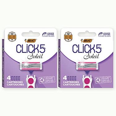 Imagem de BIC Click 5 Soleil Recargas de Navalha Femininas com 5 Lâminas Flexíveis e Caixa Reciclável, Rosa, 8 Unidades
