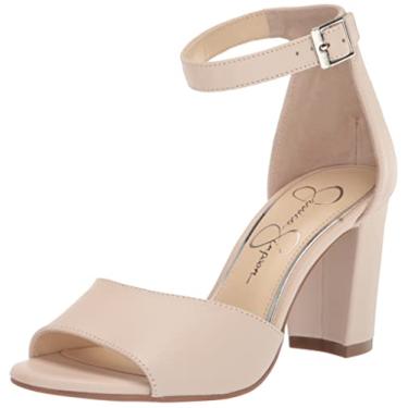 Imagem de Jessica Simpson Sandália feminina Sherron com tira no tornozelo e salto bloco, Giz de Lou, 39