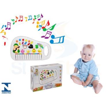 Imagem de Piano Teclado Musical Bichos Infantil Sons Eletrônico Branco - Dm Toys