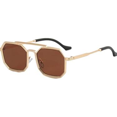 Imagem de Óculos de Sol Polygon Masculino Vintage Masculino Óculos De Sol Retro Mostrando Rosto Óculos Pequenos Óculos Retângulo Gafas De Sol Mujer,GoldTea,A