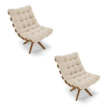 Imagem de Kit 02 Poltronas Giratória Costela Suede Bege