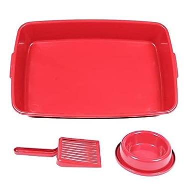 Imagem de Caixa de areia para Gatos com Pazinha e comedouro - Vermelho