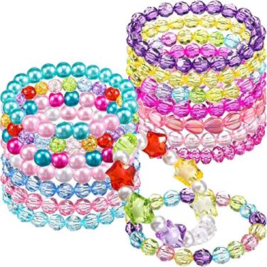 Imagem de 16 pulseiras de contas de princesa para meninas, lindas pulseiras de contas de arco-íris, pulseiras elásticas de princesa, para lembrancinhas de festa de aniversário