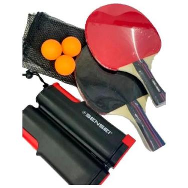 Imagem de Ping Pong Tênis De Mesa Kit 2 Raquetes Rede Retrátil 3 Bolas - Lokoesp