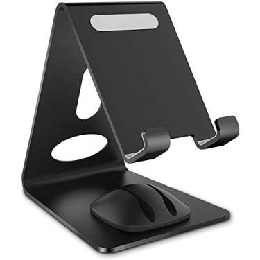 Imagem de Suporte de telefone WixGear Premium para iPhones, smartphones Android e mini tablets – Suporte de telefone de metal resistente para mesa com sistema de suporte de cabo inteligente