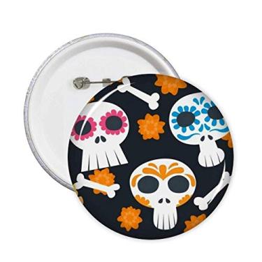Imagem de Bones l Flower Mexico Culture Illustration Pins Badge Button Emblema Acessório Decoração 5pcs