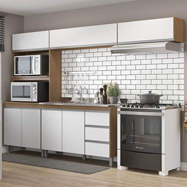 Imagem de Menu Móveis, Cozinha Compacta Modulada Completa com Bancada Ilha Sabrina 200x202 Cm 3 Peças MDP Branco MENU