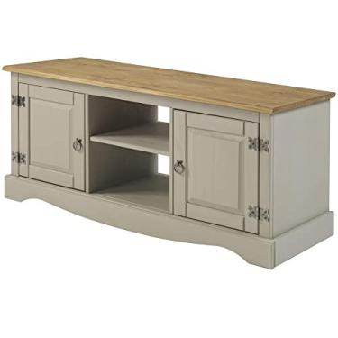 Imagem de Rack de Madeira Maciça com 2 Portas Cinza Lavado