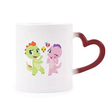 Imagem de Caneca de grés sensível ao calor Dinosaur Kingdom Love You Caneca vermelha que muda de cor