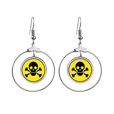 Imagem de Danger Chemical Toxic Skull Symbol Brincos Pendentes Joias Círculo Drop