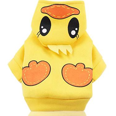 Imagem de SEIS Moletom com capuz para cães de desenho de Halloween com chapéu roupas engraçadas para gatos tigre dinossauro pato abóbora design quente para animais de estimação fantasia de quatro patas para cães pequenos médios (Duck, M)