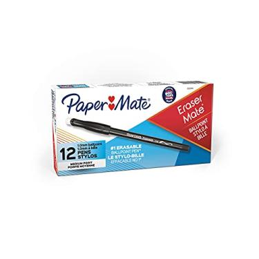 Imagem de Paper Mate Caneta apagável EraserMate, ponta média, preta, caixa com 12