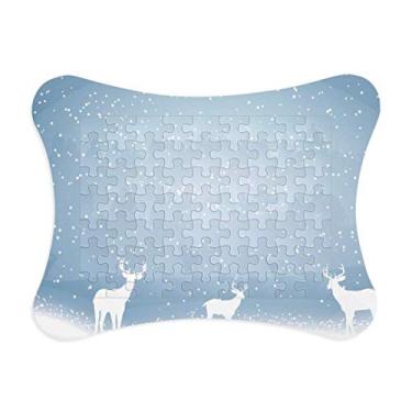 Imagem de Moldura de quebra-cabeça com estampa de clima da floresta de neve de cervos ornamento de jogo de quebra-cabeça