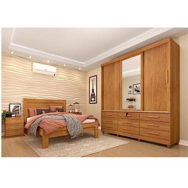 Imagem de Quarto Completo Roupeiro 3 Portas, Cama Casal e Mesa de Cabeceira Chicago Tcil Móveis Cinamomo/cinamomo