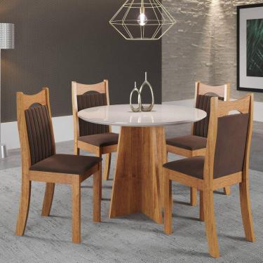 Imagem de Conjunto de Jantar Mesa Redonda Stuart com 4 Cadeiras Dalas Mel/Off White/Bombom