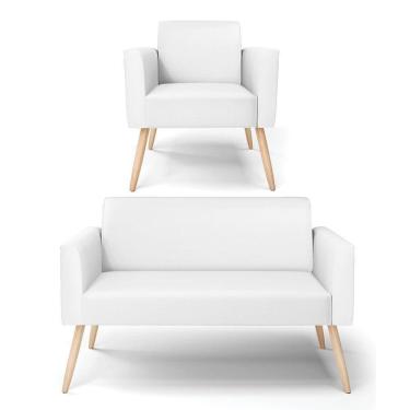 Imagem de Sofá Namoradeira Com Poltrona Pés Palito Natural Marisa Corino D03 - D\`rossi Cor Branco
