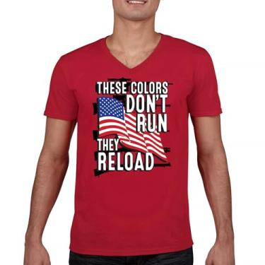 Imagem de Camiseta com gola V These Colors Don't Run They Reload 2nd Amendment 2A Don't Tread on Me Second Right Camiseta com bandeira americana, Vermelho, GG