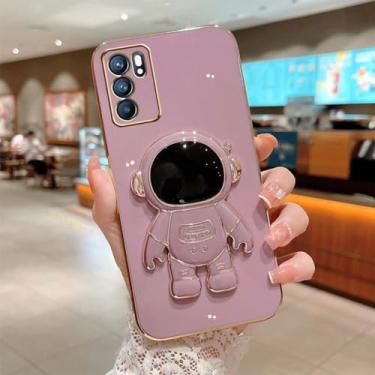 Imagem de Capa de suporte dobrável de astronauta para OPPO A97 A96 A95 A93 A74 A57 A73 A54 A52 A53 A15 A16 A9 A5 2020 F17 4G 5G Capa de suporte de chapeamento, roxa, para OPPO A76 (A96) 4G