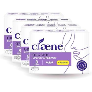 Imagem de Claene Almofadas de algodão orgânico, sem crueldade, absorventes sanitários menstruais para mulheres, sem cheiro, respiráveis, veganos, orgânicos, guardanapos higiênicos naturais com asas (noturno, 32