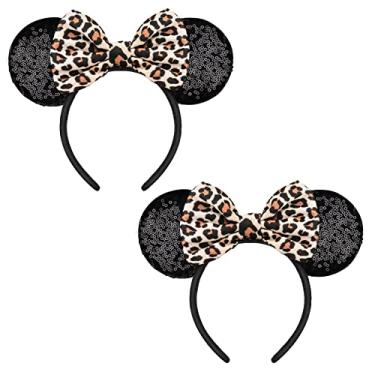 Imagem de YUNISS 2 PCS Minnie Mickey Ears, Shiny Sequin Bow Mouse Ears Headbands for Adult Women Girls Christmas Birthday Party(leopard)