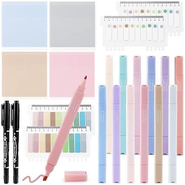 Imagem de Lestp 22 peças de materiais de estudo da Bíblia, marcadores bíblicos, canetas sem sangramento, cores sortidas, 1000 folhas, notas adesivas transparentes com 2 canetas pretas, marcadores pastais