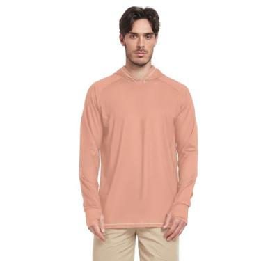 Imagem de Moletom masculino rosa salmão escuro proteção solar manga longa FPS 50 + camisetas masculinas Rash Guard com capuz, Salmão escuro, XXG