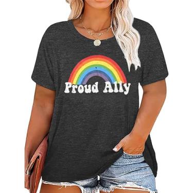Imagem de Camisetas femininas plus size orgulho orgulho gay camiseta LGBT igualdade camisetas Love Wins Proud Ally Letter Print Tops lésbicas (2-5X), Cinza escuro-a2, 5G