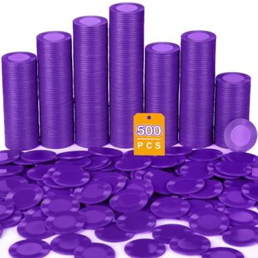 Imagem de Leitee 500 fichas de pôquer de plástico de 38 mm, conjunto de fichas de pôquer leves, fichas de bingo, fichas em branco para contagem de fichas de cassino para adultos, cartão de recompensa (roxo)