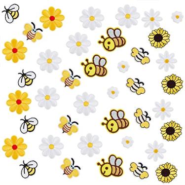 Imagem de PH PandaHall 40 peças aplique de ferro, aplique de flor de abelha margarida costurado, apliques bordados delicados para decoração faça você mesmo, camiseta, mochila, moletons com capuz, sapatos, bolsas, reparo de jeans, 0,8~3,9 x 08 ~ 5 cm