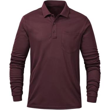 Imagem de Tyhengta Camisa polo masculina manga longa secagem rápida desempenho atlético camiseta piqué golfe, Borgonha, M