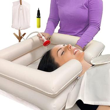 Imagem de GBH-MED Conjunto de lavatório de xampu inflável de cabeceira - sistema de lavatório de cabelo acamado, suprimentos de banho para cama de chuveiro de cabelo para pacientes, deficientes, idosos