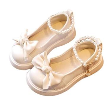 Imagem de Sandálias tamanho 13 moda primavera verão bico cor sólida laço infantil sapatos casuais, Branco, 1 Narrow Big Kid