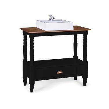 Imagem de Bancada Aparador para Banheiro com Cuba 1 Gaveta Dália 3063 Linz Móveis - Preto/Imbuia Glazer