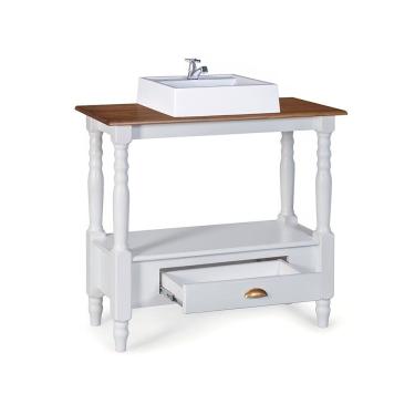 Imagem de Bancada Aparador para Banheiro com Cuba 1 Gaveta Dália 3063 Linz Móveis - Branco/Imbuia Glazer