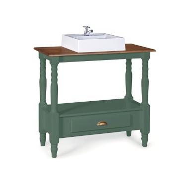 Imagem de Bancada Aparador para Banheiro com Cuba 1 Gaveta Dália 3063 Linz Móveis - Verde Musgo/Imbuia Glazer